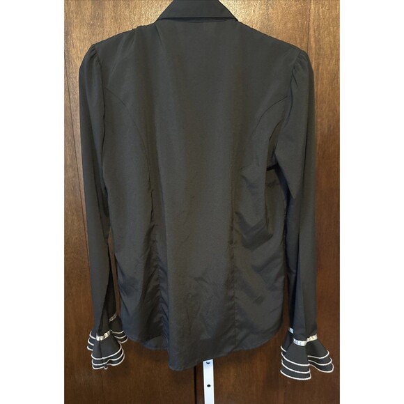 Ruffled Promelia Top Black W/White Trim Ruffled Sleeves Semi Fitted Sz M - Picture 7 of 10